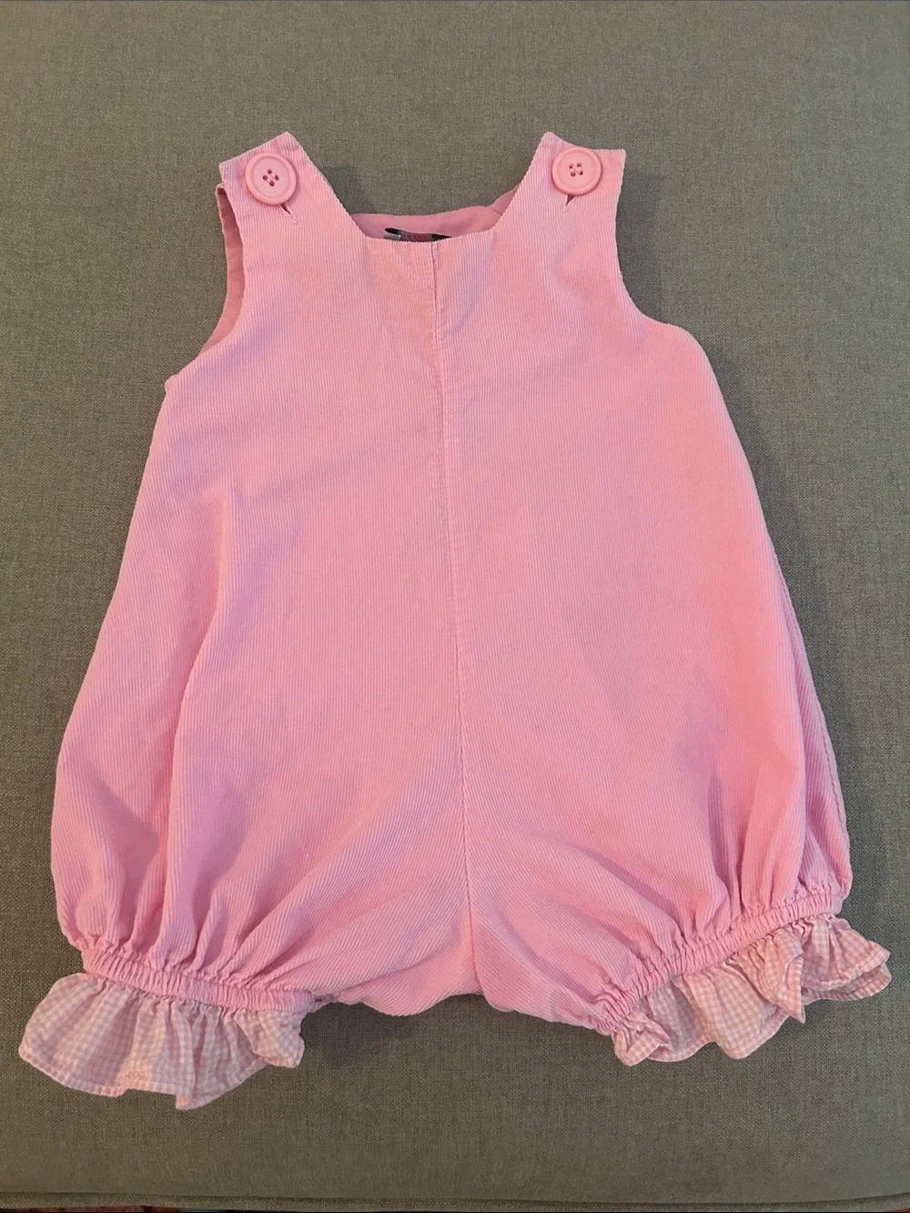 Shower me With Love Pink Baby Corduroy Bubble Romper with Ruffle Hem